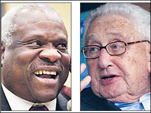 Justice Clarence Thomas, left, and former Secretary of State Henry Kissinger are among the notables tricked by author Bill Geerhart.