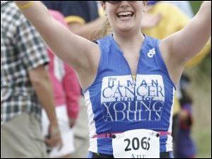 Anne Willis of the National Coalition for Cancer Survivorship in Silver Spring, Md., finished a triathlon in honor of her 10-year cancerversary.