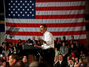 President Obama makes the case for health-care reform in a visit to Strongsville, Ohio. Several Democratic congressmen who are undecided on the reform bill were on stage with Mr. Obama.