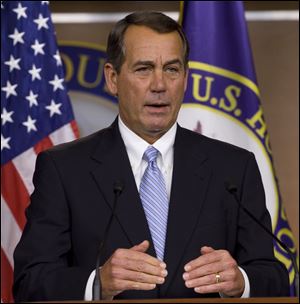 House Minority Leader John Boehner of Ohio speaks at a news conference on Capitol Hill in Washington, Thursday, March 25, 2010. (AP Photo/Harry Hamburg)