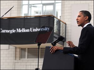 President Obama speaks in Pittsburgh at Carnegie Mellon University's Wiegand Gymnasium about his economic policies and the Gulf of Mexico oil spill in front of an invited audience of about 375.
