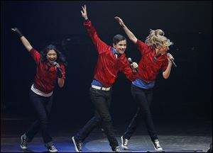 Jenna Ushkowitz, left, Chris Colfer, middle, and Heather Morris, members of the cast of the popular television show 