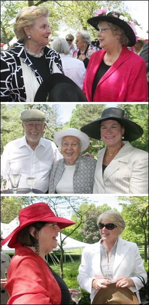 Having some fun in the garden, left to right: top, honorees Susan Reams and Pat Scheuer; middle, Jim Larson, Posy Huebner and Anne Huebner; bottom, Sara Jane Dehoff and Betsy Kelsey.