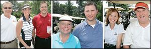 Attending the University of Toledo College of Medicine golf outing at Toledo Country Club, left to right: left, Joe Luzar, Sandra Seiple and Mike McCarthy; center, Sharon Gigandet and Josh Rupu; and right, Sharon Gillespie and Floyd Melby.