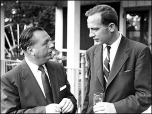 U.S. Rep. Thomas Ludlow 'Lud' Ashley, right, confers with mentor Michael DiSalle, former Toledo mayor and future Ohio governor, in June 1955, during Mr. Ashley's first year in the U.S. House.