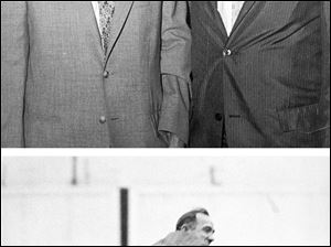 Ashley and Robert F. Kennedy, above left, speak in November 1960, shortly after John F. Kennedy's election as president. Ashley, below, throws out the first pitch to start a Mud Hens game in 1965.