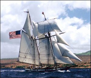 The 122-foot square top sail schooner Lynx, which was used to train cast and crew for the first 