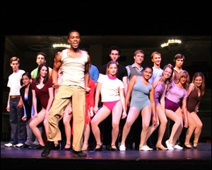 Troy McGee of Toledo as Richie with the cast members from the Croswell production of 'A Chorus Line.'