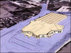 This rendering gives an aerial view of the casino - between 218,000 and 227,000 square feet - from the east.