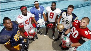 Left to right: Kenny Hayes, Whitmer; Chris Boles, Central Catholic; Kevin Williams, Springfield; DerJuan Gambrell, Rogers; Jack Miller, St. John's; Kyle Cameron, Central Catholic.