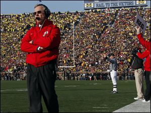 Ohio State coach Jim Tressel walks the sideline at Michigan
Stadium. He is 8-1 against the rival Wolverines.