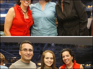 Top, Rita Mansour, left, Molly Long, center, and Barbara Steele during the ProMedica suite party for the American Idol concert. Below, from left, Gilbert Ramirez, Taylor Ramirez, and Rita Monsour.
