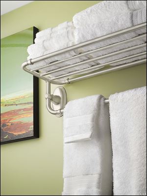 Decorative Hotel Shelves from Moen add a hint of luxury to the bathroom while providing maximum storage for linens and towels.