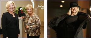 Left, event chairman Kay Berning, left and Jeannie Rerucha during the Ability Center Fashion Show. Right, Emma Oravecz displays a coordinating coat and dress.