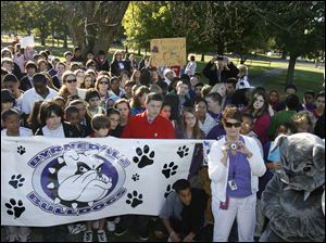Byrnedale Junior High students walked 0.4 miles from their school to Swan Creek Metropark to meet Ann Peltier, who is recovering from a benign brain tumor, and her family. 