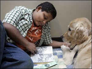 Daniel Swain-Brown, 9, reads to Precious.