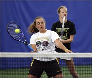 Cammy Messenger, left, the NLL No. 2 singles champion, and Megan Roberts advanced to Division I district in doubles.