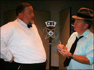 Orson Welles, played by Jeff Smith, left, is interviewed by Carl Phillips, played by Don Dauer, in the Oregon Community Theatre production of 'War of the Worlds.'