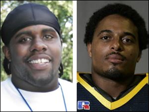 Former UT football players, from left, Adam Cuomo, Harvey 'Scooter' McDougle Jr. and Quinton Broussard, and former basketball player Anton Currie, are expected to plead guilty in a point-fixing scheme.