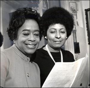 City Council President Wilma Brown, right, shown in 1971 with Eleanor Sanders at a Negro Business and Professional Women's Club event in Toledo, joined a black women's club to find mentors, learn leadership, and maintain her heritage.the blade