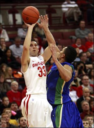 Jon Diebler unloads a 3-point attempt against Florida Gulf Coast earlier this season. He has made 331 3-pointers in his OSU career.
