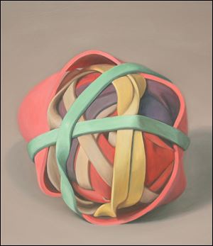 Works by Michael Arike, such as 'Rubber Band Ball #5,' and Sandy Willcox are included in anew show at Hudson Gallery. 