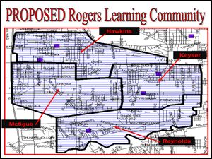 This image shows the new boundaries for the Rogers Learning Community.