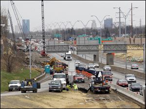 Traffic streams along westbound I-475 at the Douglas Road exit ramp, which was closed Monday for the first day of work as part of an almost year-long, $64 million modernization project.