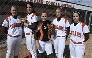 Southview is the favorite to win the competitive NLL with, from left, Molly Gast, Olivia O'Reilly, Jess Knepper, Julia Mouch and Emily Estrich. The Cougars finished 20-8 last season.