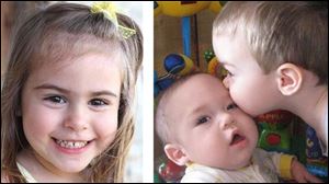 Ashley Atwater, 4, left, and her brothers Isaac, 2, kissing baby Brady, 1, were found dead inside their rural Oak Harbor home, along with the bodies of their mother and father, in an apparent murder-suicide.