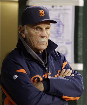 Detroit Tigers manager Jim Leyland watches the action against the Oakland Athletics.