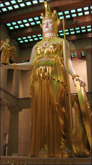 The 42-foot-tall gilded statue of Athena is inside Nashville's full-scale replica of the Greek Parthenon.