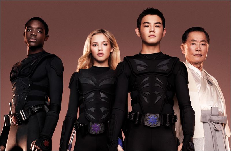 From left Carlos Knight Gracie Dzienny Ryan Potter and George Takei star 