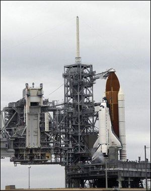 The space shuttle Endeavour sits on Launch Pad 39-A during Friday fueling at Kennedy Space Center in Cape Canaveral, Fla.