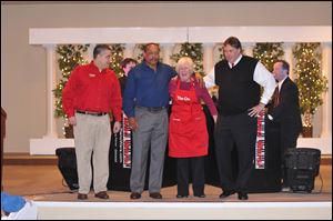 From left, Greg Dempsey, Chuck Ealey, Peg O'Hearn, Tom Cole at Central Catholic High School's fifth annual Celebrity Wait Night.