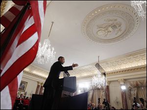 President Barack Obama delivers his Middle East speech Thursday at the State Department in Washington.