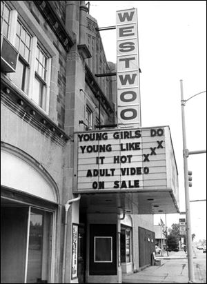In 1985, the Westwood marquee advertises pornographic films. The theater’s raffish image dates to the late 1960s, when the Westwood’s former owner, Art Theater Guild Inc., which is defunct, started showing skin and sex films to pump up box-office revenues.