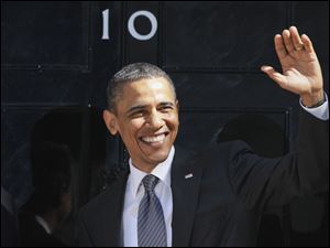 President Barack Obama arrives at 10 Downing Street in London, the official residence of Britain's prime minister, on Wednesday. The White House said he will be in Toledo next week.