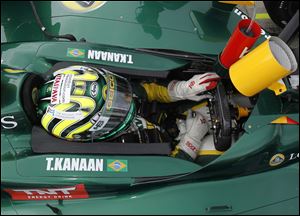 Tony Kanaan waits to take a practice lap this week in Indianapolis. The Brazilian driver has had a topsy-turvy few months and is happy to be in the Indianapolis 500.