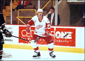 Barry Potomski, seen in this 1999 photo playing for the  Adirondack Red Wings, died Tuesday. He was 38 years old.