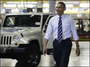  President Barack Obama visits the Jeep Wrangler plant at Chrysler Group LLC's Toledo Assembly complex Friday.