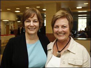 Rose Nearpass, left, and Mary Lou Zaums have become close friends during their years working together for Bedford Schools.