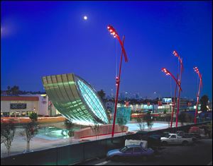 Mehrdad Yazdani designed a subway station with artist Robert Millar in Los Angeles. The station at Vermont Avenue and Santa Monica Boulevard is defined by a 30-foot tall, eye-shaped metal canopy perched over the entrance.