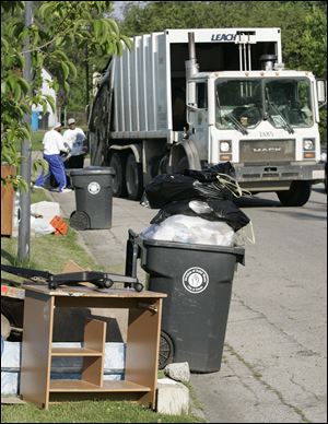 Lucas County must contribute to pensions of Toledo refuse workers who are laid off then go to work for Allied Waste, under the ruling by the Ohio Public Employee Retirement System. The county is appealing the ruling. 
