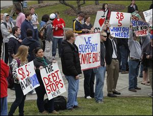 Pro SB 5 supporters attend the Defend Jobs, Defend Education rally at the University of Toledo in March.