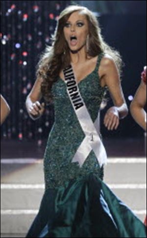Miss California, Alyssa Campanella, 21, reacts upon being named a finalist at the Miss USA pageant. She was crowned Miss USA a few hours later.