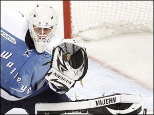 Toledo Walleye goalie Jimmy Spratt makes a save in a January, 2011, game against the Cincinnati Cyclones at the Huntington Center.