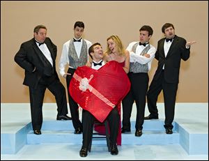 Cast members of the Huron Playhouse production of 'Beguiled Again: The Songs of Rodgers and Hart’ include, front: Dan Floren and Emily Casale; back from left: Geoff Stephenson, Steven Imgrund, Alex Ghattas, and John Glann. The show runs Tuesday through July 2 at McCormick School in Huron, Ohio.