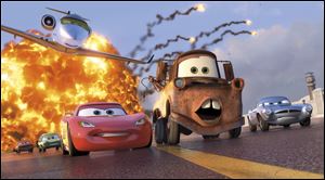 Owen Wilson, Larry the Cable Guy, and Michael Cane provide the voices for Lightning McQueen, Mater, and Finn McMissile in 'Cars 2.'