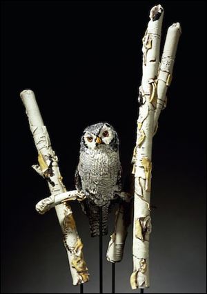 'Northern Hawk Owl' by artists Karen Willenbrink-Johnsen and Jasen Johnsen, who work collaboratively in glass. The par will speak about their work at 6 p.m. July 8 in the Little Theater at the Toledo Museum of Art.